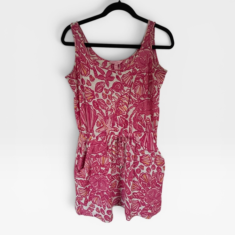 Lilly Pulitzer Kori Pink Seashell Starfish Print Cotton Jersey Dress Size Medium